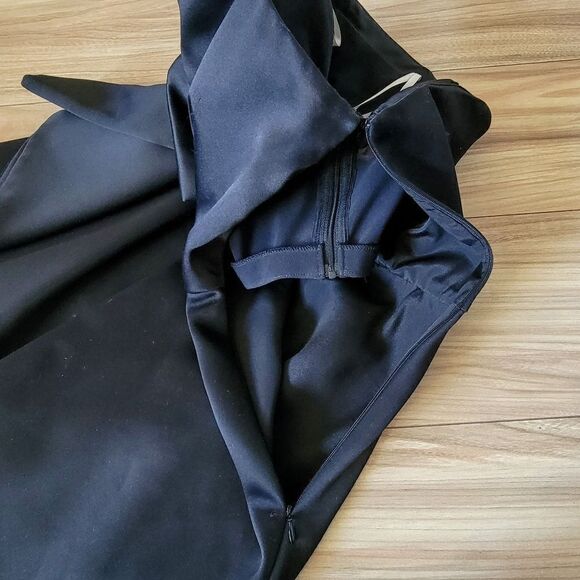 Haltston Heritage Satin Strapless Bow Front Cascading Cocktail Dress in Black - Picture 11 of 16